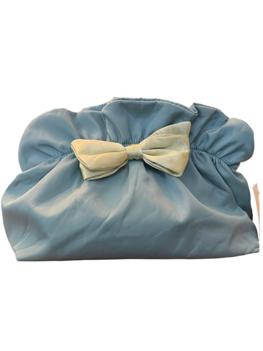 Turquoise Blue Satin Cosmetic Bag Makeup Purse Ruffle Bow Zips Soft Shell New